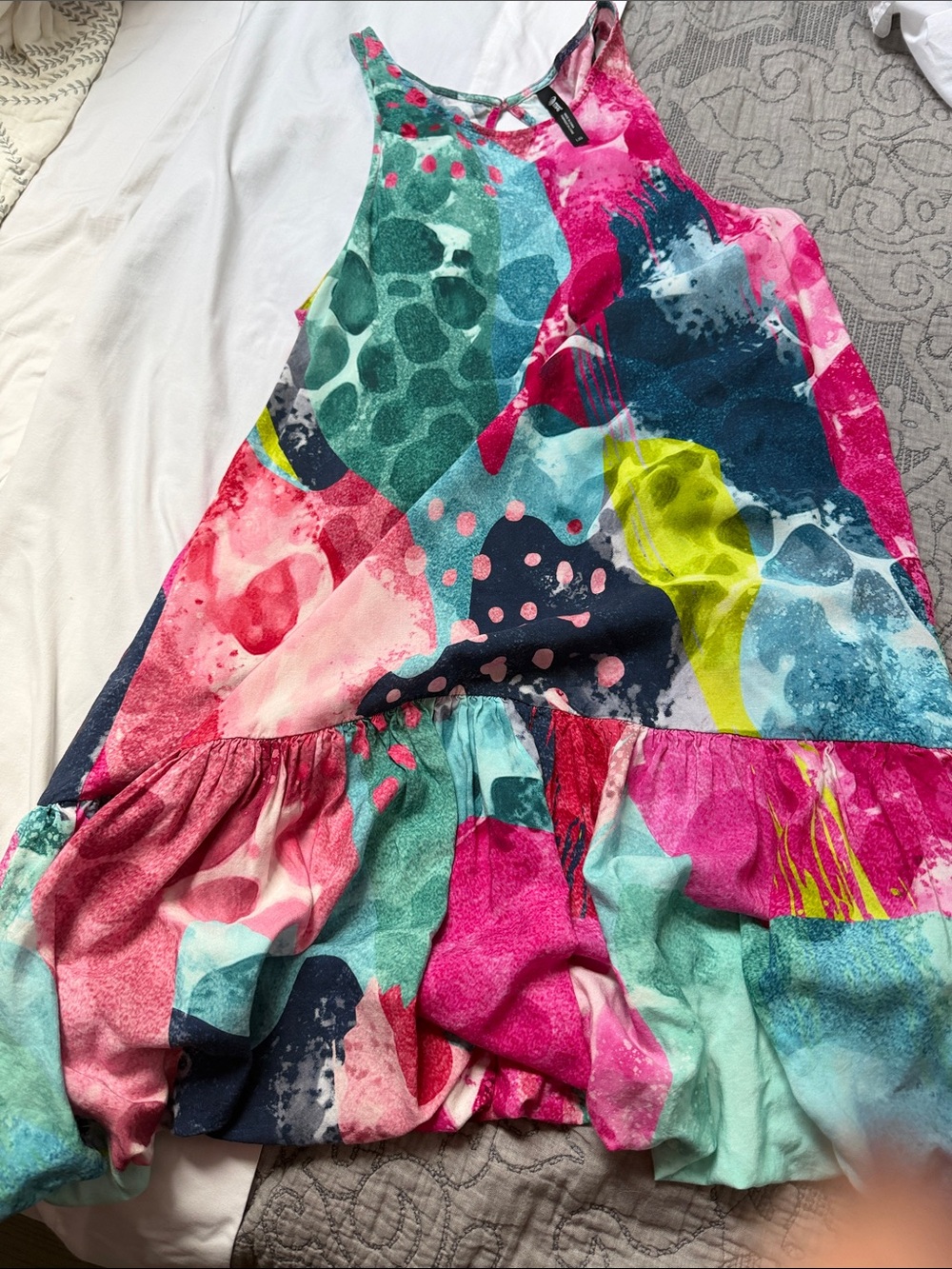 MPG Multicolor Abstract Print Ruffle Hem Dress